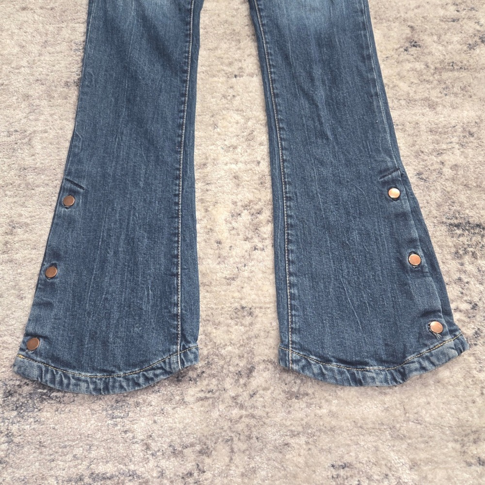 Acquaverde Blue Flare Leg Denim Jeans Snap Button Hem Medium Wash Bell bottom - Picture 4 of 16